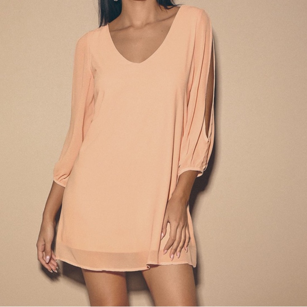 Lulus Shifting Dears blush pink Long sleeve dress,V Neck, size Large - Picture 2 of 12